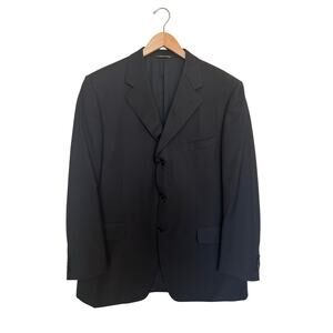 Canali Solid Wool Blazer Jacket Men’s Size 56 R Black Italian Luxury Suit